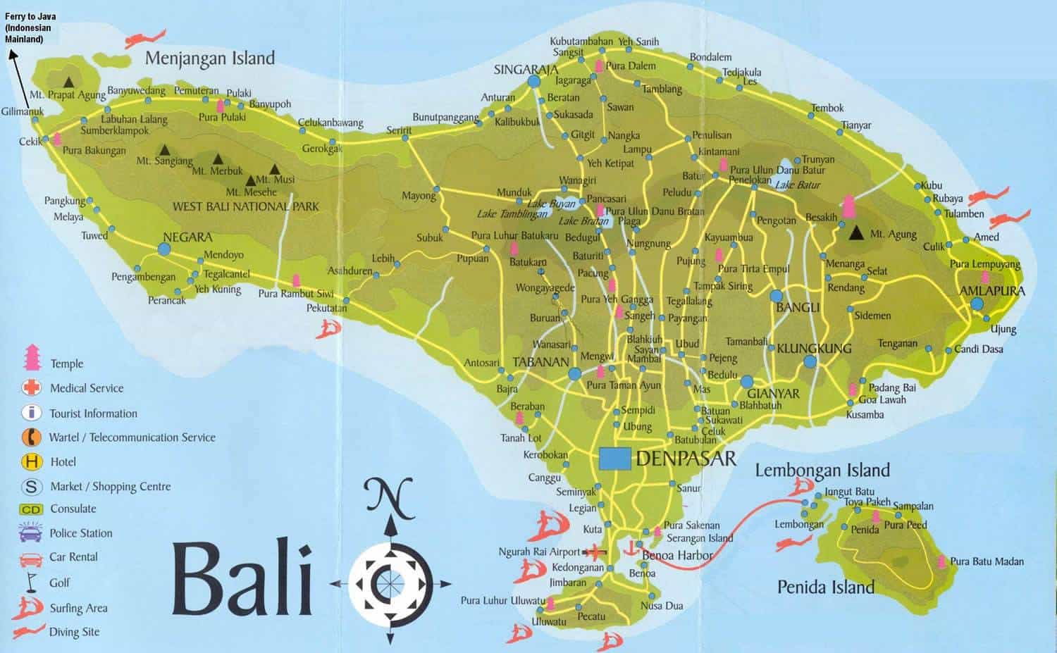 Mapa de Bali. 