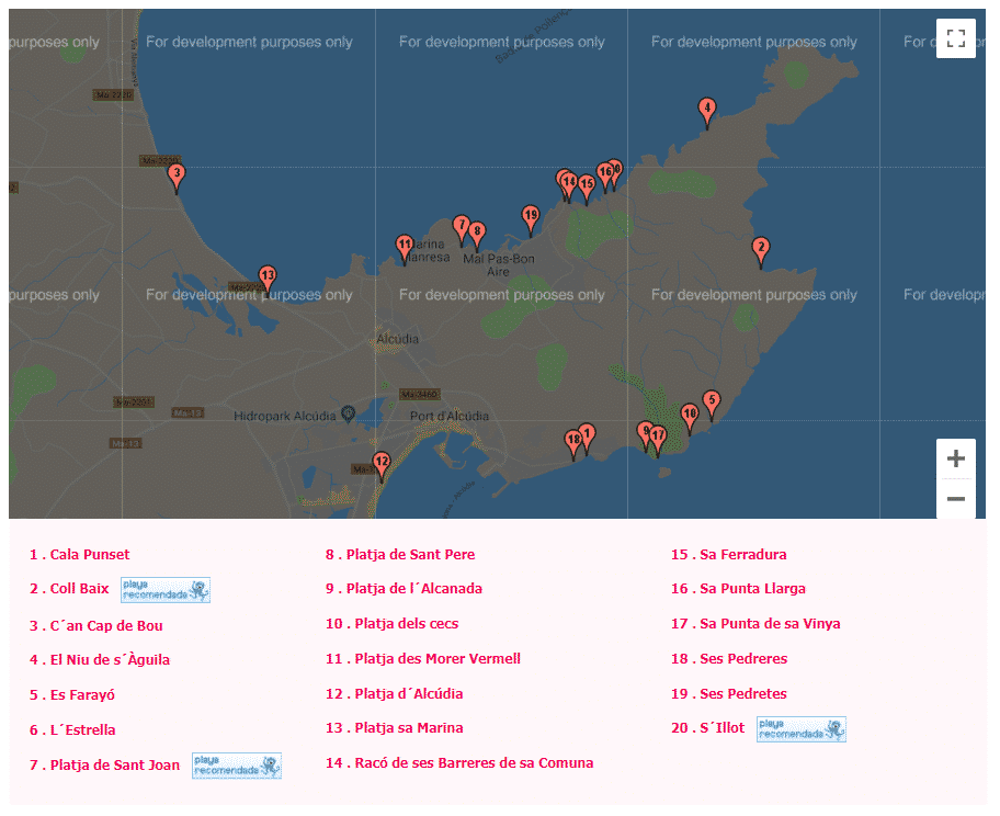 mapa de las calas de mallorca alcudia