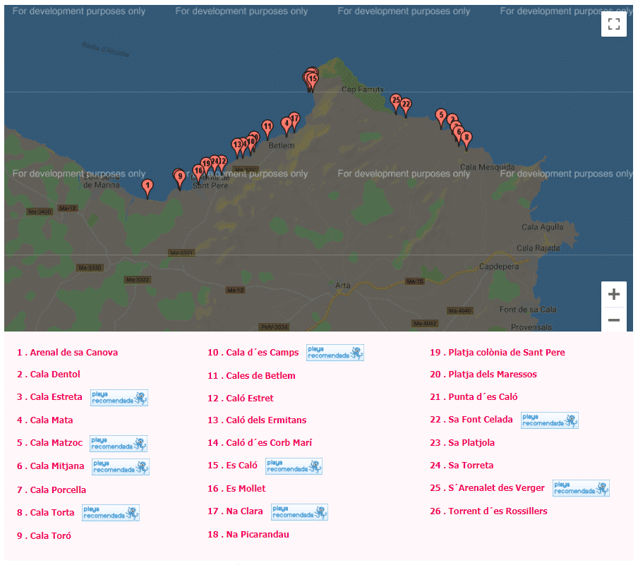 mapa de las calas de mallorca arta