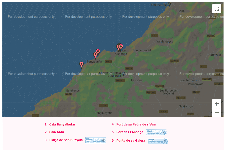 mapa de las calas de mallorca banyalbufar