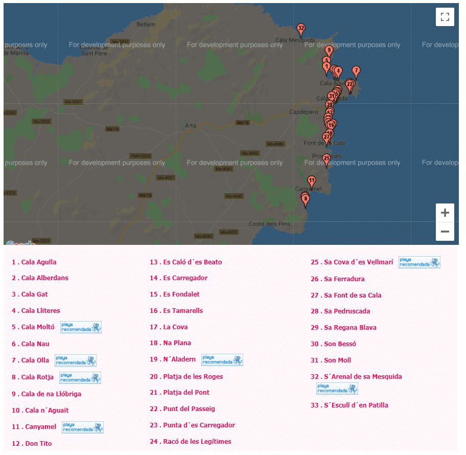 mapa de las calas de mallorca capdepera