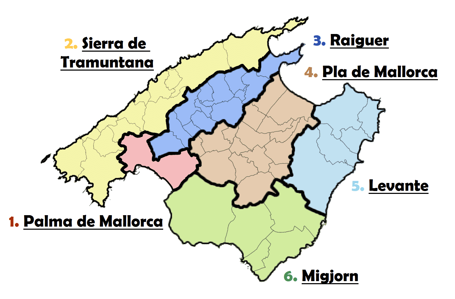 mapa de las calas de mallorca comarcas mallorcaa