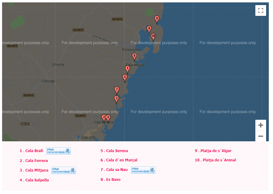 mapa de las calas de mallorca felanitx