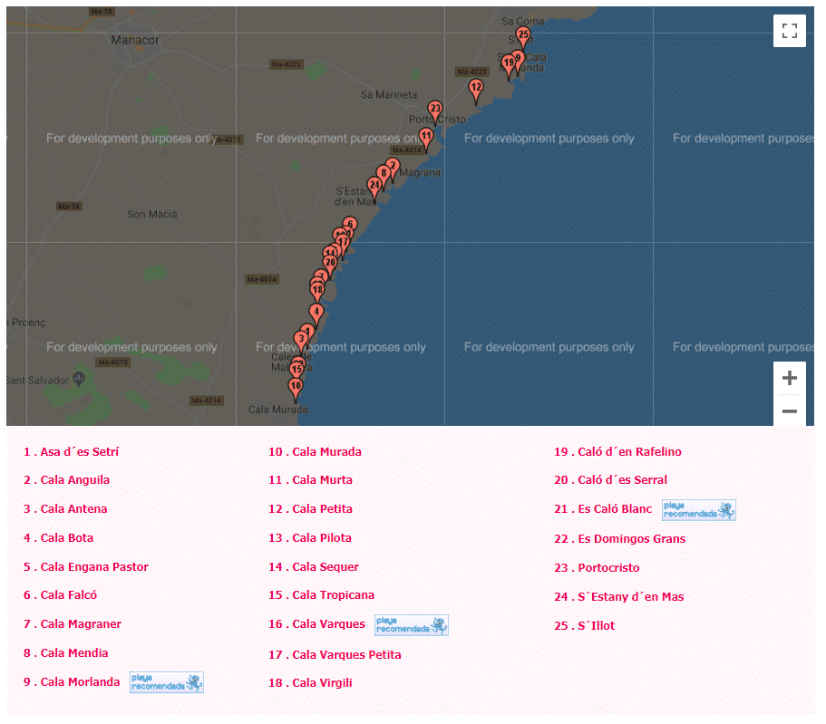 mapa de las calas de mallorca manacor