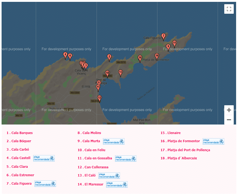 mapa de las calas de mallorca pollensa