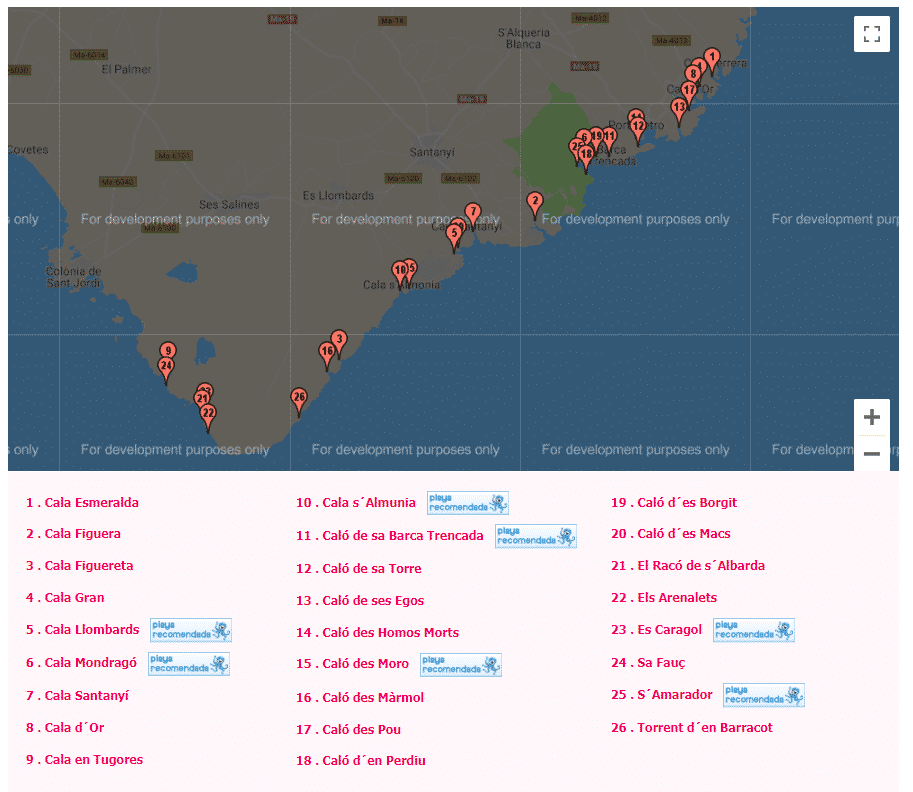 mapa de las calas de mallorca santanyi