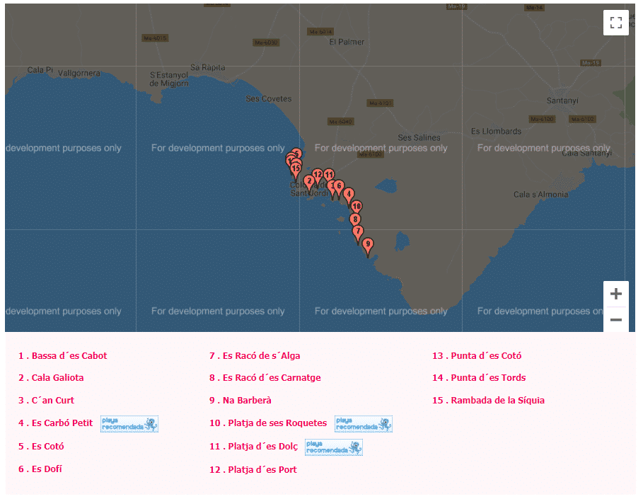 mapa de las calas de mallorca ses salines