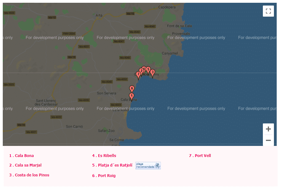 mapa de las calas de mallorca son servera