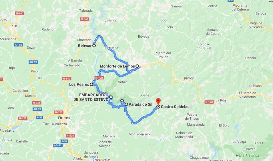 Mapa excursión Ribeira Sacra