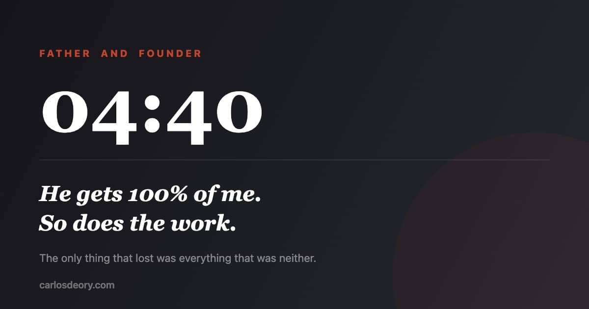 04:40. El tiene el cien por cien de mi y el trabajo tambien.