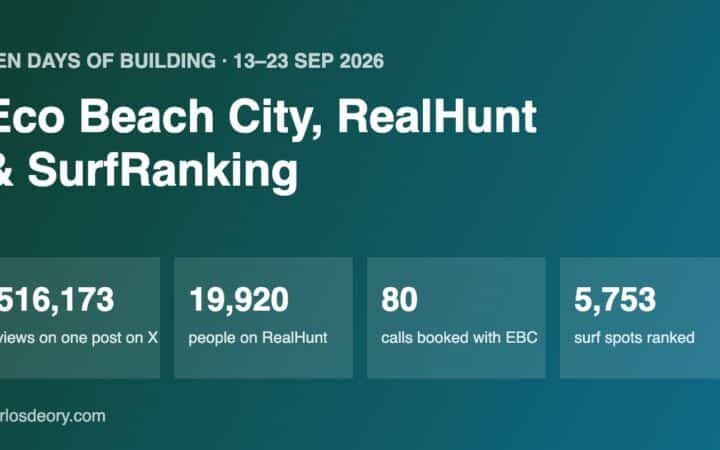 Ten days of building: Eco Beach City, RealHunt and SurfRanking (and why I post cheap houses on X)
