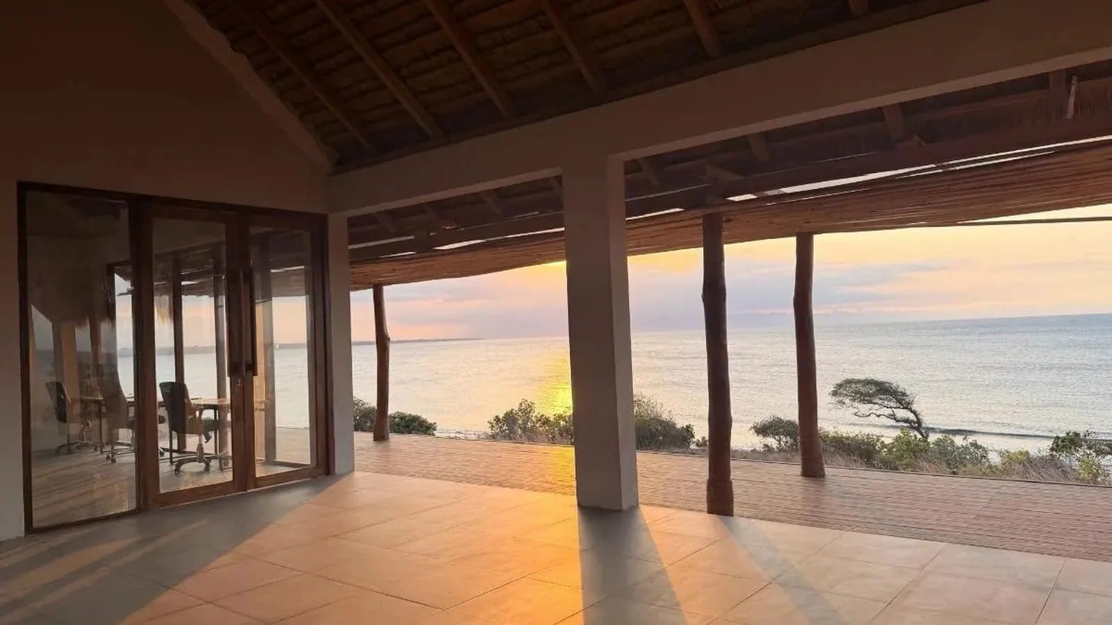 Sunset from the beachfront coworking at Eco Beach City, Sumba