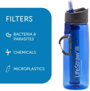 botella de agua con filtro para viajar sostenible